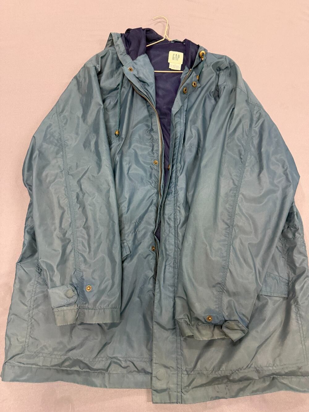GAP Vintage 90s Nylon Anorak Jacket Men's Large Blue Gray Hooded jacket